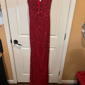 Elegant Red Beaded Prom Dress - Women's Formal Gown